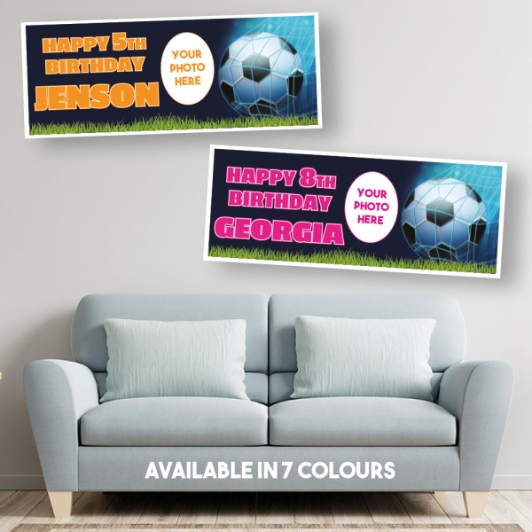 Football Goal Black Personalised Photo Birthday Banners