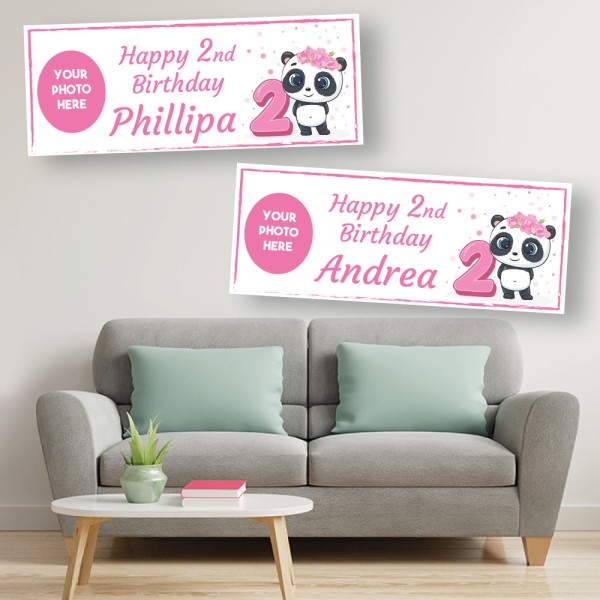 2nd Birthday Personalised Panda Photo Banners