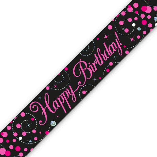 Holographic Happy Birthday Black Pink Sparkle Fizz Banner