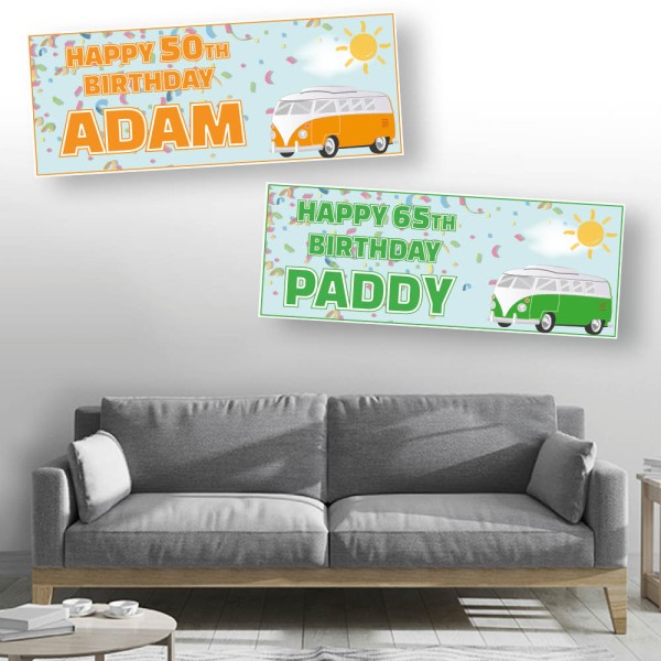 Camper Van Personalised Birthday Banners