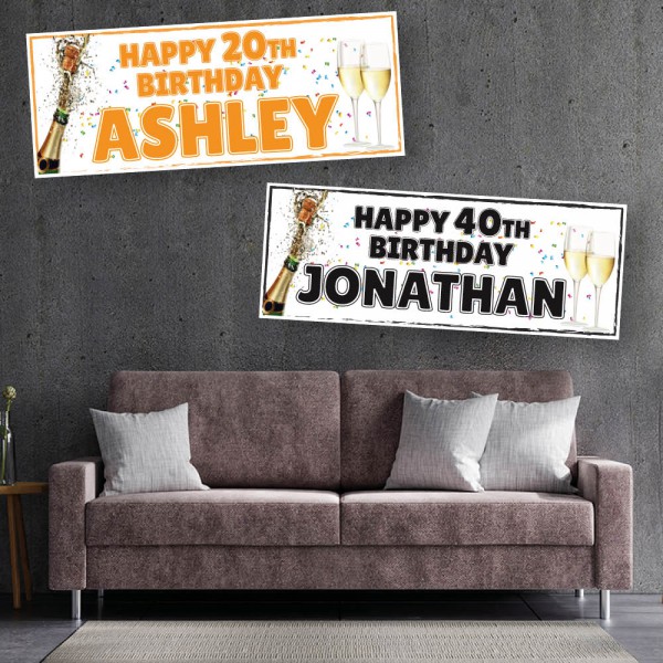 Birthday Champagne Personalised Birthday Banners