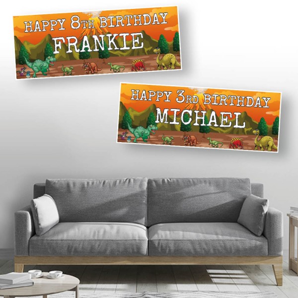 Dinosaur Volcano Eruption Personalised Birthday Banners