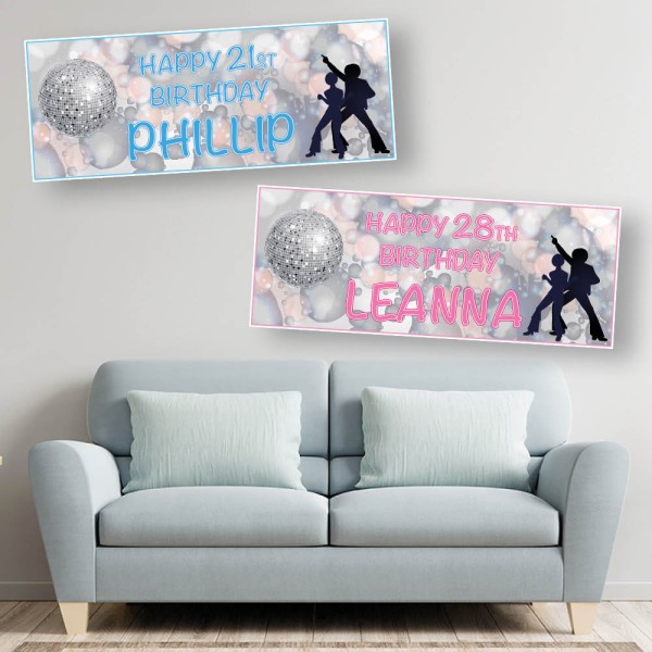 Disco Dancing 70's Retro Personalised Birthday Banners