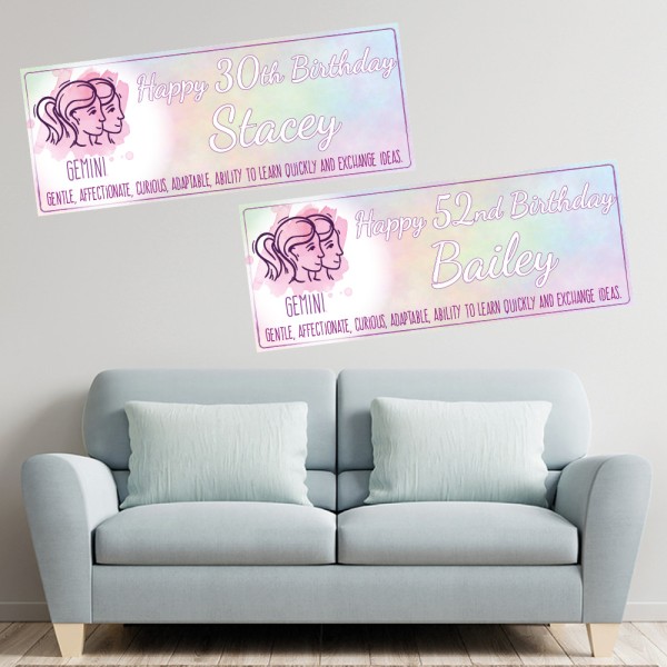 Zodiac Gemini Star Sign Personalised Birthday Banners