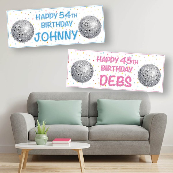 Disco Ball Retro Personalised Birthday Banners