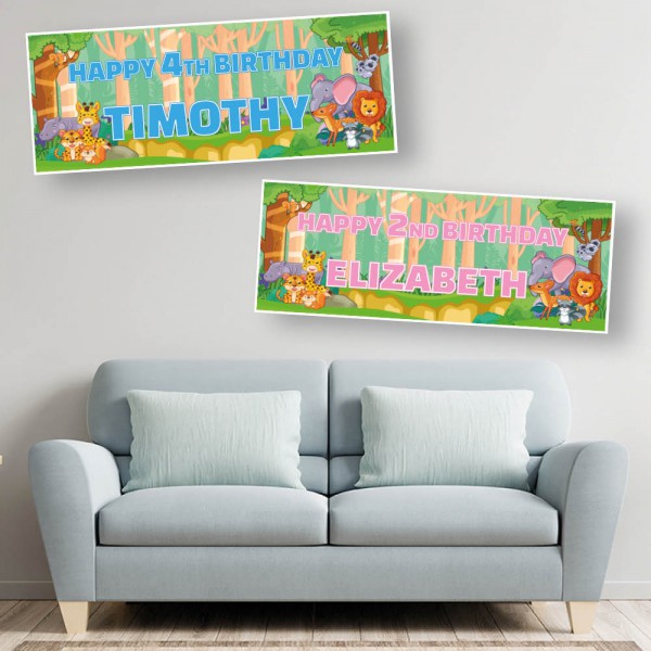 Jungle Animals Personalised Birthday Banners