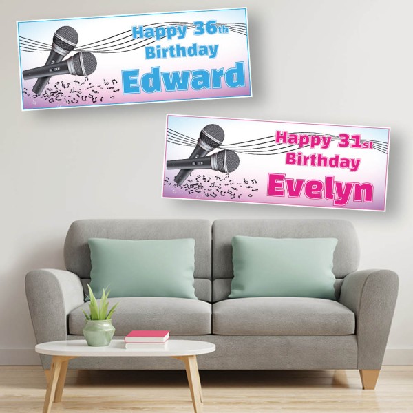 Microphone Karaoke Singing Personalised Birthday Banners