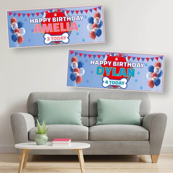 Dog Bone & Paw Print Personalised Birthday Banners
