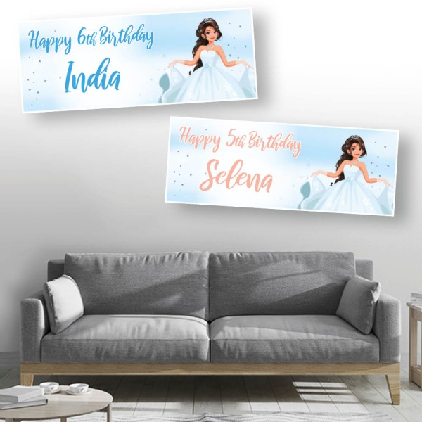 Pretty Blue Princess Personalised Birthday Banners