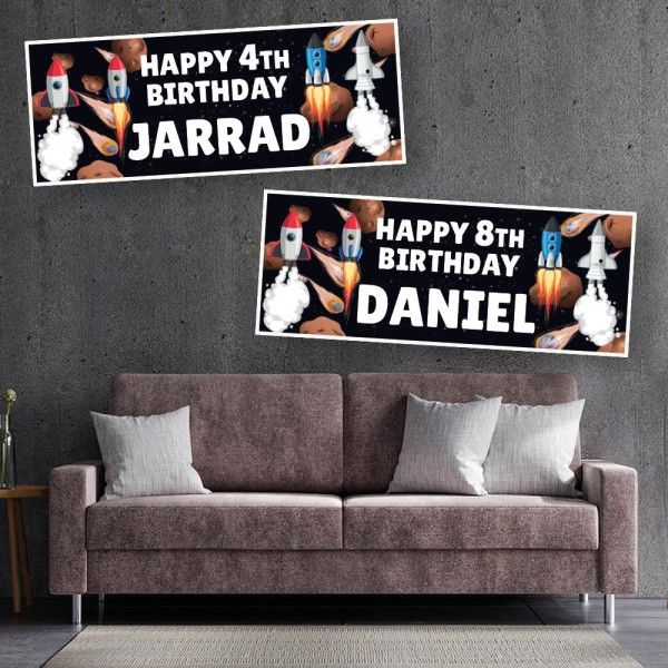 Space Rockets Blast Off Personalised Birthday Banners
