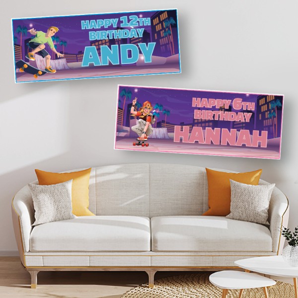 Skateboard Personalised Birthday Banners