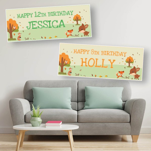 Woodland Animals Autumnal Personalised Birthday Banners